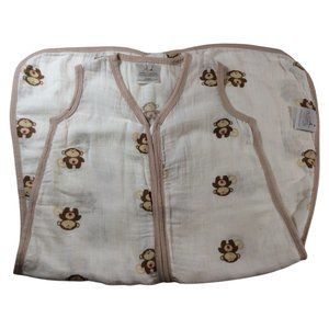 Size: 6-12M - Light Weave White & Taupe Sleep Sac w/ Monkey Print